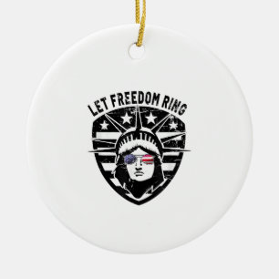 Retro Patriotic Let Freedom Ring July 4th Ceramic Ornament