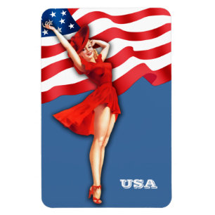 Retro Patriotic Pin-Up Art Magnet