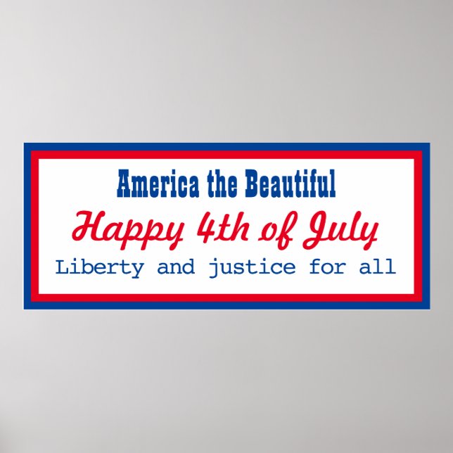 Retro Patriotic Red Blue White Happy 4th of July Poster (Front)