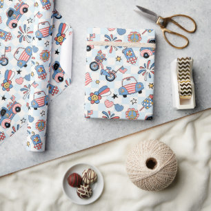 Retro Patriotic USA 4th of July Wrapping Paper