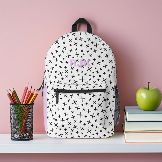 Retro Pattern and Lavender Monogram Personalized Printed Backpack (Creator Uploaded)