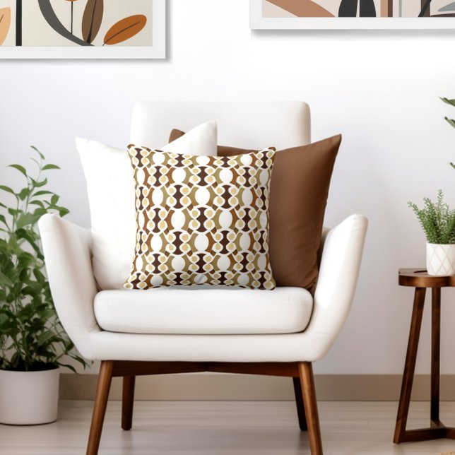 Retro Pattern Brown White Throw Pillow (Style with the perfect blend of retro style & elegance to your living space.)