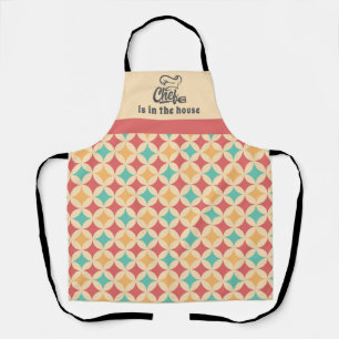 Retro Pattern CHEF IS IN THE HOUSE Fun Quote Apron