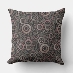 Retro pattern circles rings dark grey brown outdoor pillow