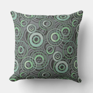 Retro pattern circles rings grey green outdoor pillow