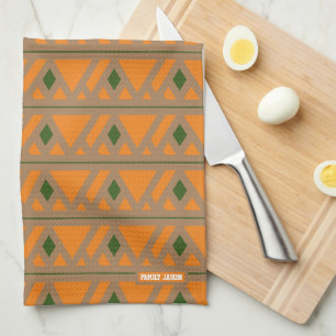 Retro pattern greek orange green kitchen towel