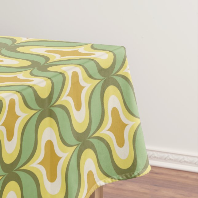Retro Pattern  Green Brown White  Tablecloth (In Situ)