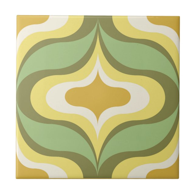Retro Pattern Green Yellow White Ceramic Tile (Front)
