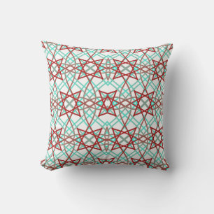 Retro Pattern In Red, White And Turquoise. Throw Pillow