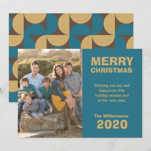Retro Pattern Merry Christmas Family Photo Holiday Card