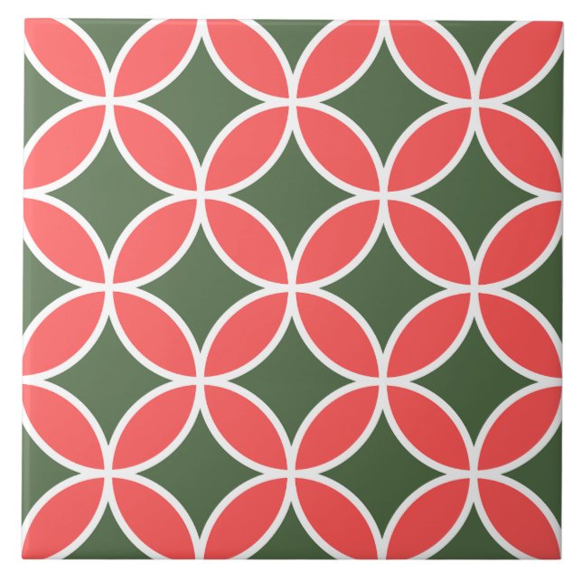 Retro pattern mid century floral green and pink tile (Front)