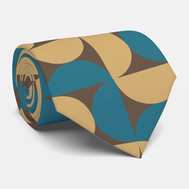 Retro Pattern Mid Century Modern Teal and Brown Tie (Rolled)