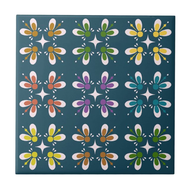 Retro pattern of Spanish culture l Colourful flora Tile (Front)