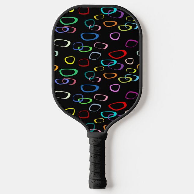 Retro pattern on black pickleball paddle (Front)