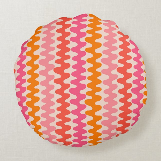 Retro pattern pink & orange round pillow (Back)