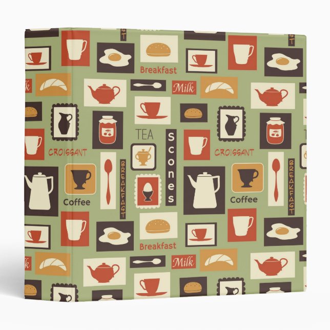 Retro pattern with kitchen dishes for breakfast binder (Front/Spine)