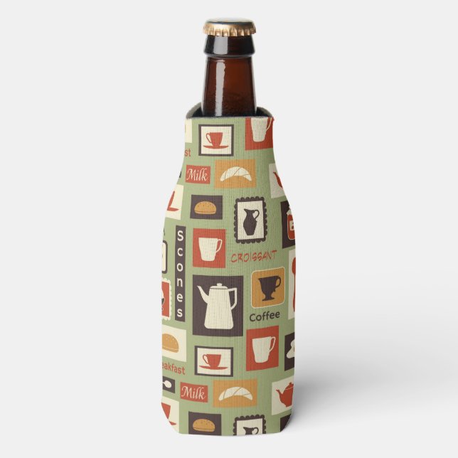 Retro pattern with kitchen dishes for breakfast bottle cooler (Bottle Front)