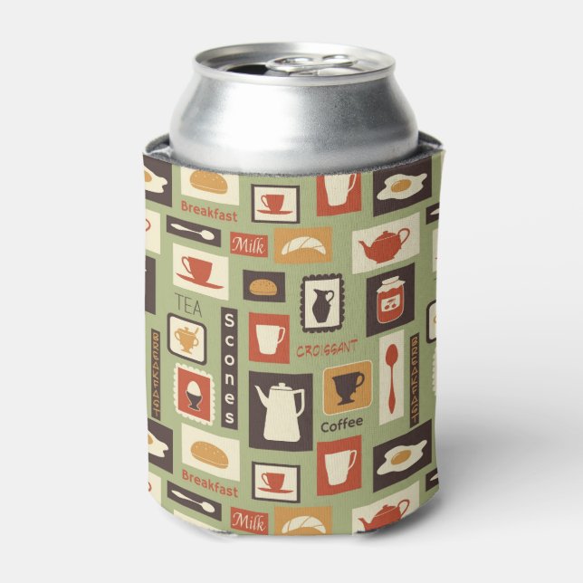 Retro pattern with kitchen dishes for breakfast can cooler (Can Front)