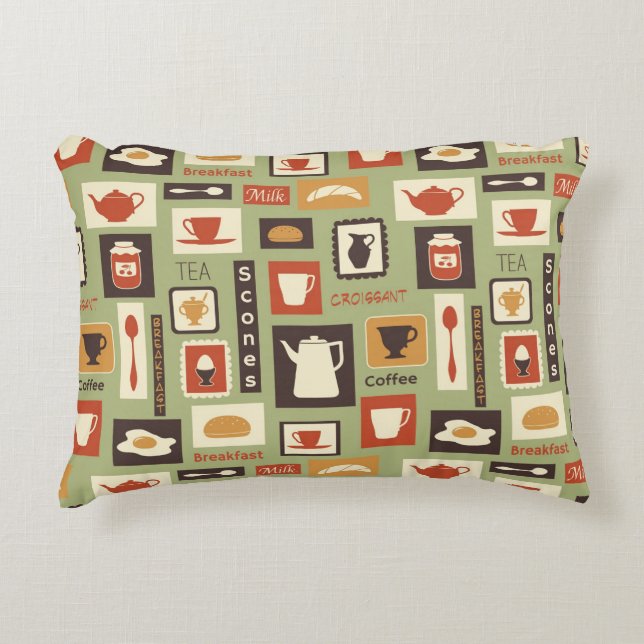 Retro pattern with kitchen dishes for breakfast decorative pillow (Front)