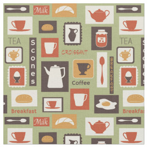 Retro pattern with kitchen dishes for breakfast fabric