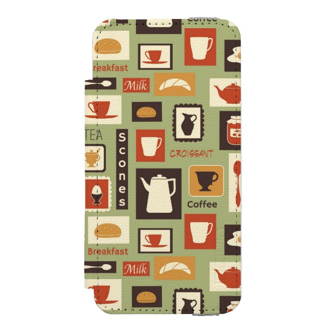 Retro pattern with kitchen dishes for breakfast incipio iPhone wallet case (Folio Front)