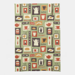 Retro pattern with kitchen dishes for breakfast kitchen towel