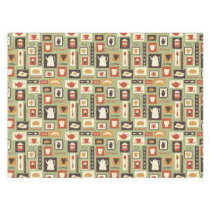 Retro pattern with kitchen dishes for breakfast tablecloth