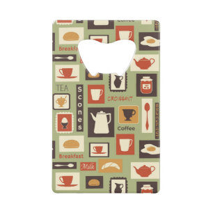 Retro pattern with kitchen dishes for breakfast wallet bottle opener