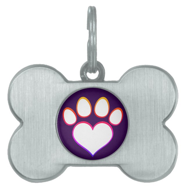 Retro Paw Print with Heart  Pet ID Tag (Front)