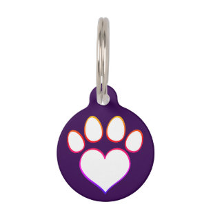 Retro Paw Print with Heart Pet Tag