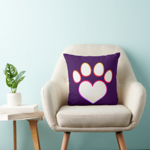 Retro Paw Print with Heart  Throw Pillow