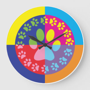 Retro Paw Prints Clock