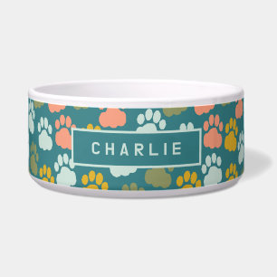 Retro Paw Prints Teal Green Customizable Pet