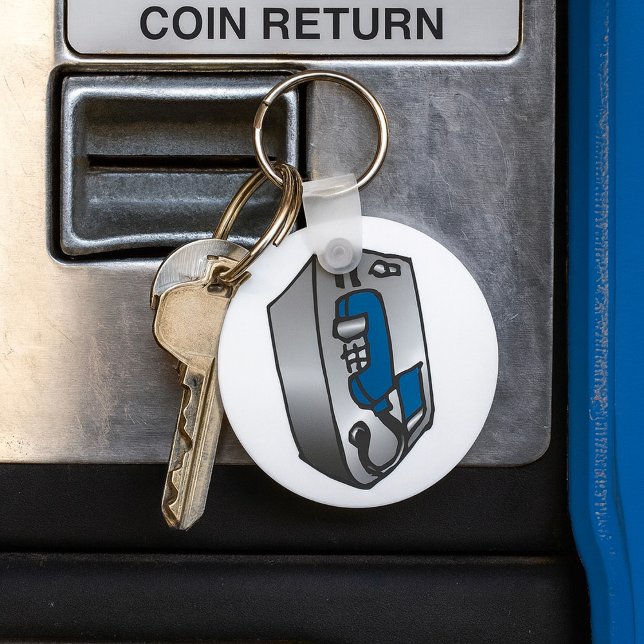 Retro Payphone Blue and Silver Public Telephone Keychain (Creator Uploaded)