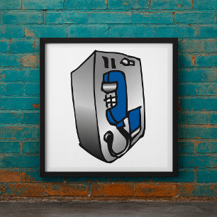 Retro Payphone Blue and Silver Public Telephone Poster