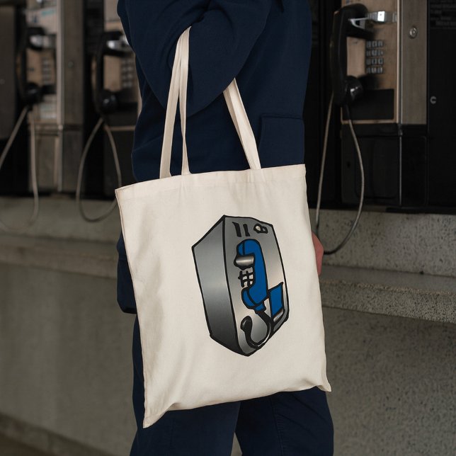 Retro Payphone Blue and Silver Public Telephone Tote Bag (Creator Uploaded)