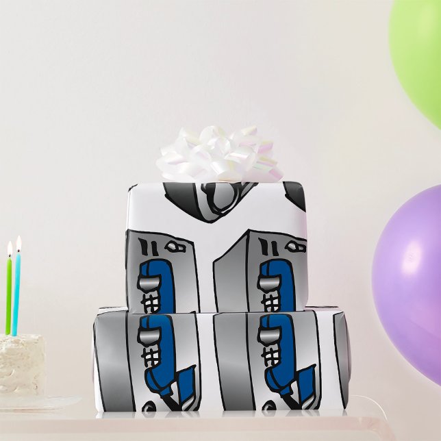 Retro Payphone Blue and Silver Public Telephone Wrapping Paper (Creator Uploaded)