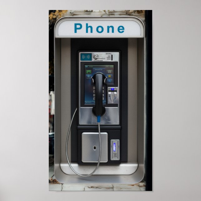 Retro Payphone Design, Vintage Telephone Booth Art Poster (Front)