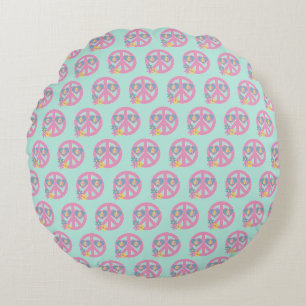 Retro Peace Cool Flowers Round Pillow