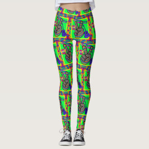 Retro Peace Hippy Guitar Neon 1960's 1970"s Leggings