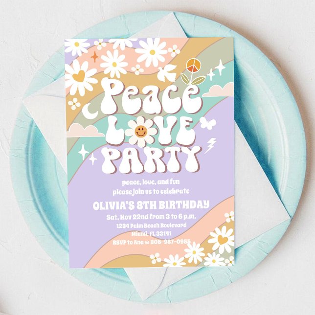 Retro Peace Love Birthday Invitation (Creator Uploaded)