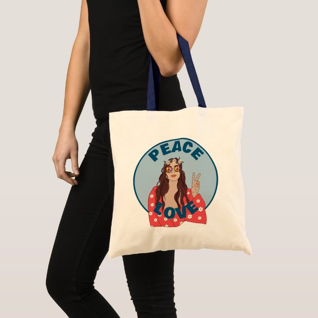 Retro Peace Love Flower Power Sign Tote Bag (Front (Product))