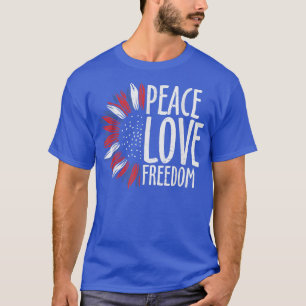 Retro Peace Love Freedom Merica Flag 4th Of July T-Shirt