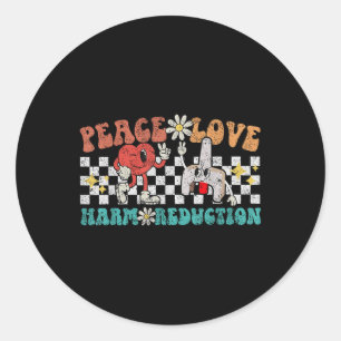 Retro Peace Love Harm Reduction Overdose Awareness Classic Round Sticker