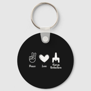 Retro Peace Love Harm Reduction Overdose Awareness Keychain
