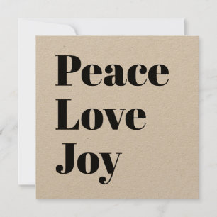 Retro Peace Love Joy minimalist kraft Holiday Card