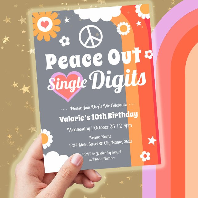 Retro Peace Out 10th Birthday  Invitation (Creator Uploaded)