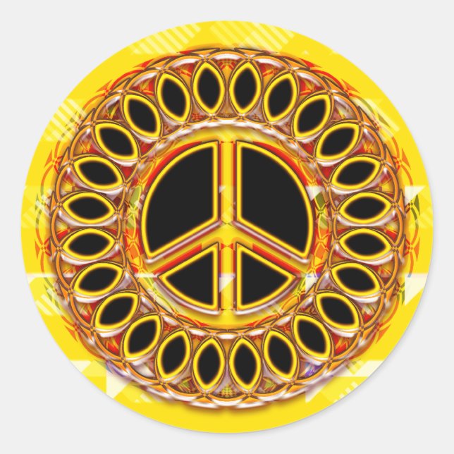 RETRO PEACE SIGN CLASSIC ROUND STICKER (Front)