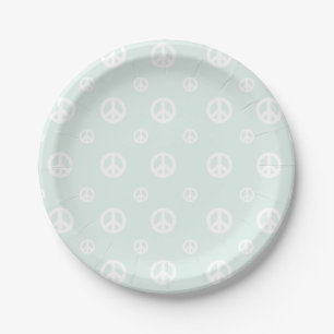 Retro peace sign Light Blue birthday Paper Plate