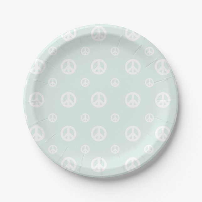 Retro peace sign Light Blue birthday Paper Plate (Front)